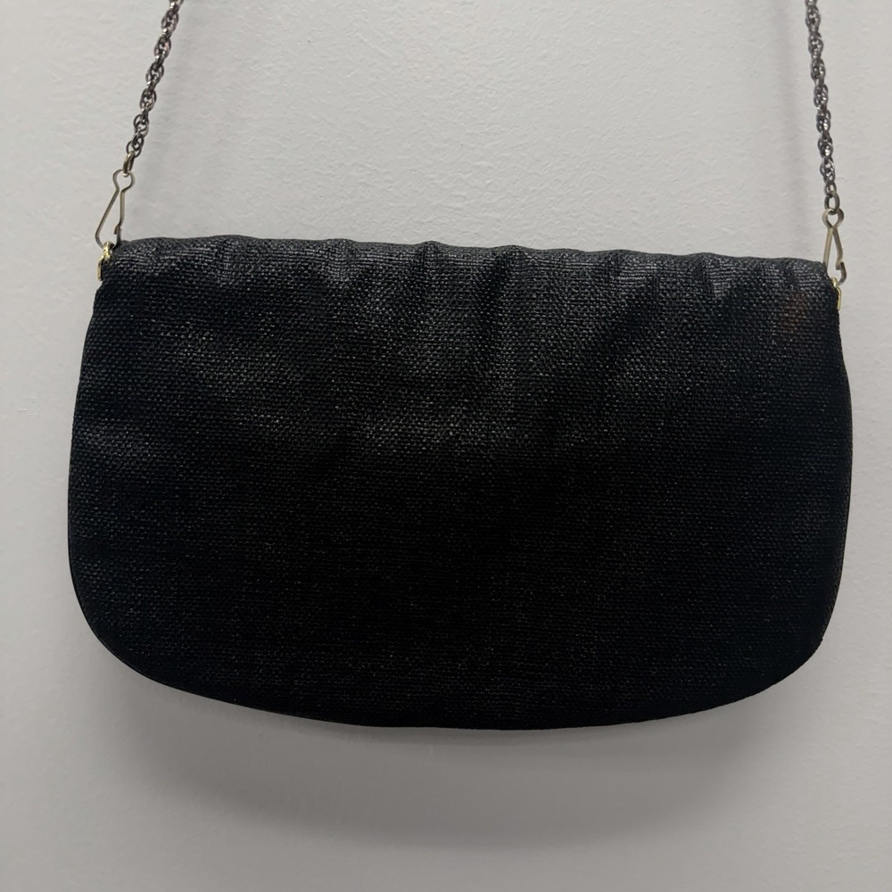 Koret Black/Gold Weave Envelope Chain Strap Clutch Vintage Statement Art - Picture 5 of 8